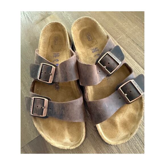 Birkenstock Soft Footbed Brown Oiled Leather Arizona Size 42 L11M9 - Picture 1 of 8